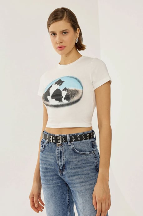 Tryckt bomullskortärmad t-shirt - Image 5