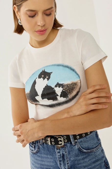 Tryckt bomullskortärmad t-shirt - Image 6