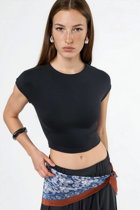 Crew Neck Solid Crop T-Shirt - Image 1