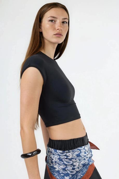 Crew Neck Solid Crop T-Shirt - Image 2