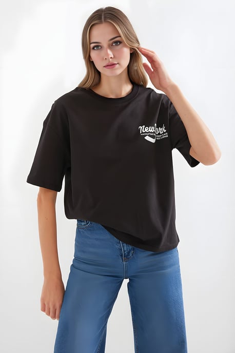 Printed Crew Neck Loose Fit T-Shirt - Image 2
