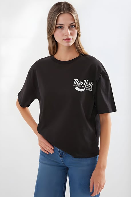 Printed Crew Neck Loose Fit T-Shirt - Image 3