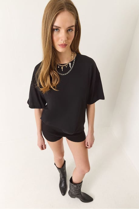 Ontspannen Pasvorm Crew Neck Katoenen T-Shirt met Split - Image 1