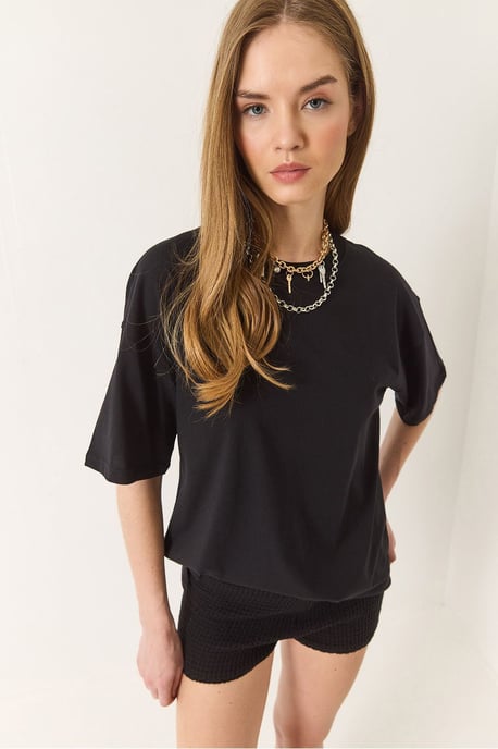 Ontspannen Pasvorm Crew Neck Katoenen T-Shirt met Split - Image 2