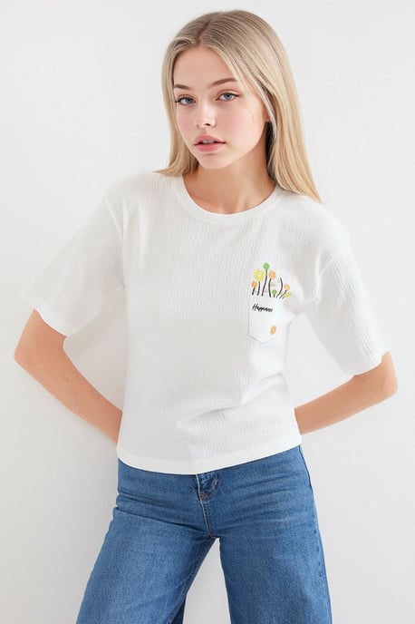 Broderad Rundhalsad T-shirt med Tryck - Image 3