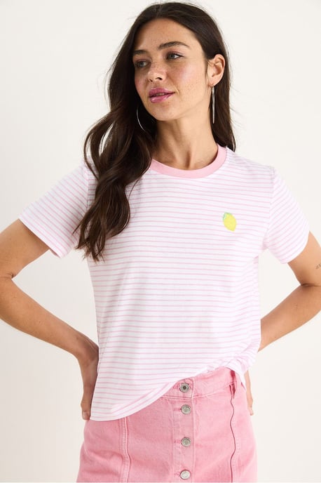 Randig Broderad Bomull T-shirt - Image 2