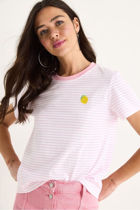 Randig Broderad Bomull T-shirt - Image 3
