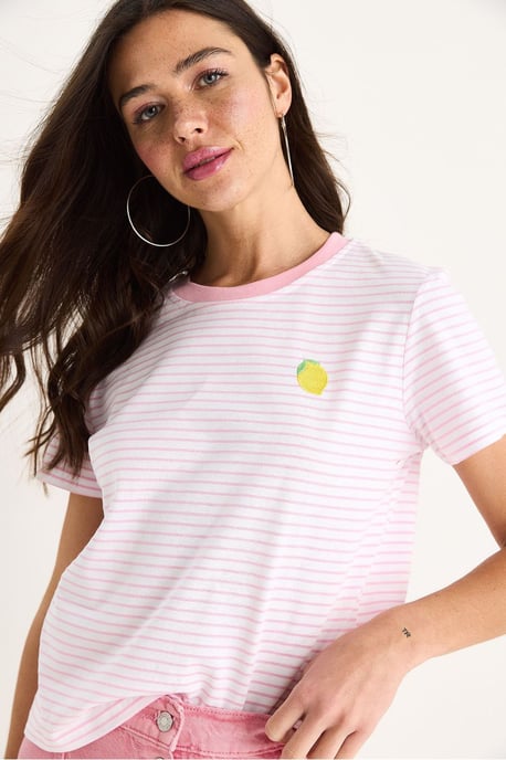 Randig Broderad Bomull T-shirt - Image 4