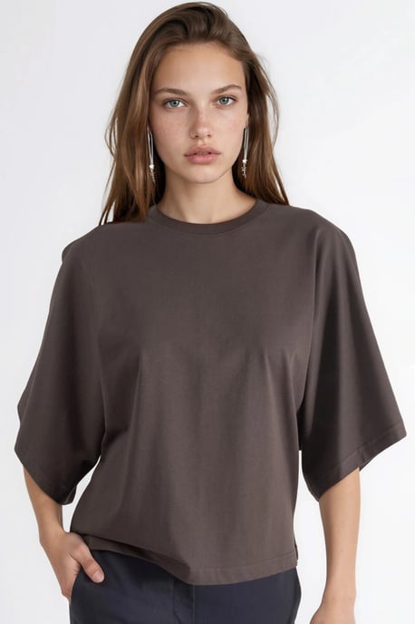 Oversized Geribbelde Crew Neck T-shirt - Image 1