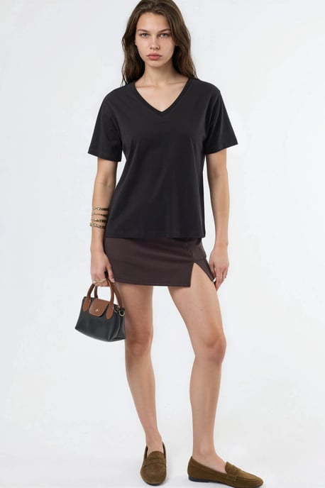 V-hals Effen Gebreid T-shirt - Image 4