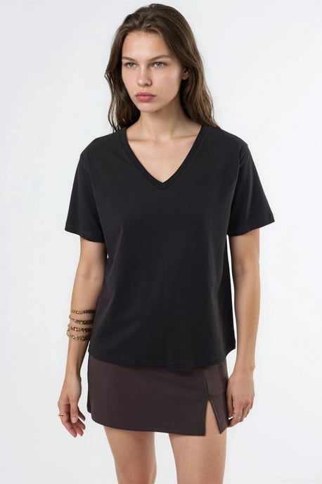 V-hals Effen Gebreid T-shirt - Image 6