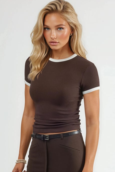 Geribbeld Crew Neck Korte Mouwen T-Shirt - Image 2