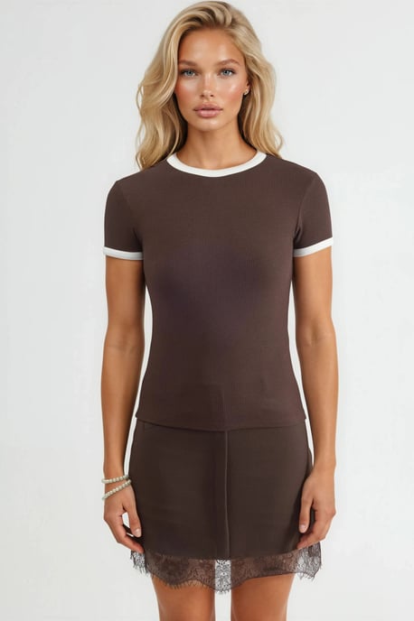 Geribbeld Crew Neck Korte Mouwen T-Shirt - Image 6