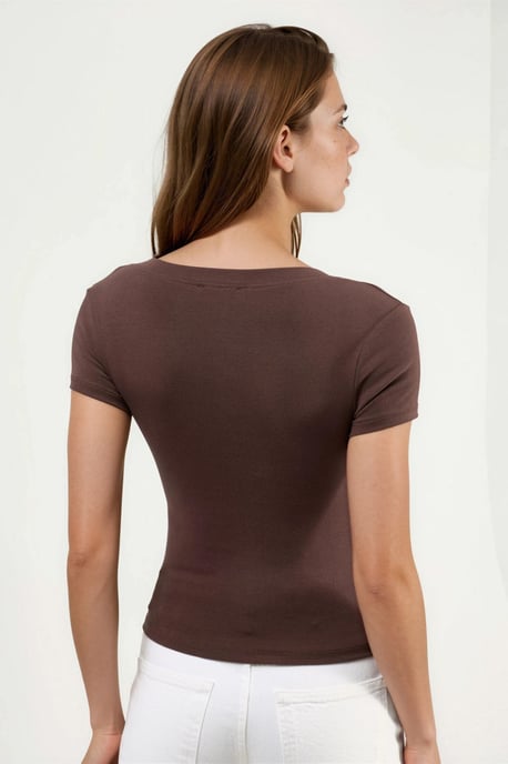 Elastische V-hals Korte Mouw T-Shirt - Image 3