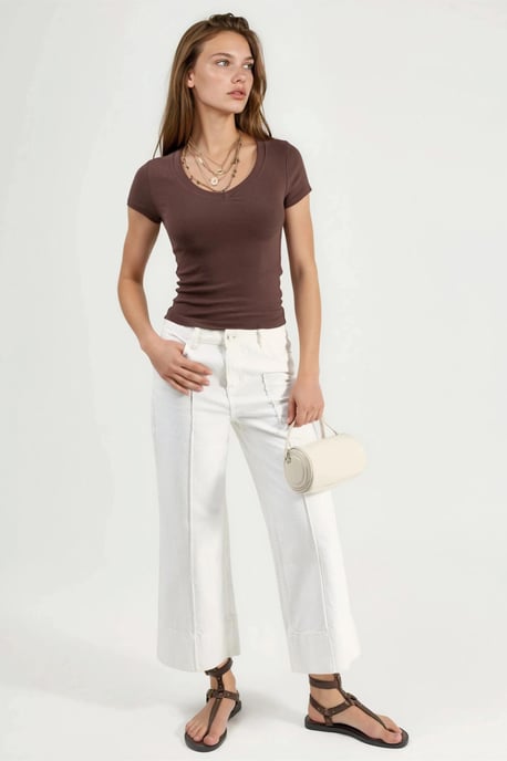 Elastische V-hals Korte Mouw T-Shirt - Image 4
