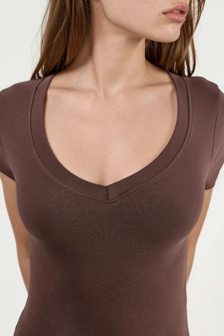 Elastische V-hals Korte Mouw T-Shirt - Image 5