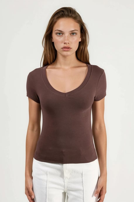 Elastische V-hals Korte Mouw T-Shirt - Image 6