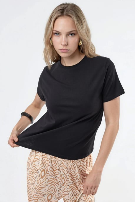Effen Crew Neck Katoenen T-Shirt - Image 4