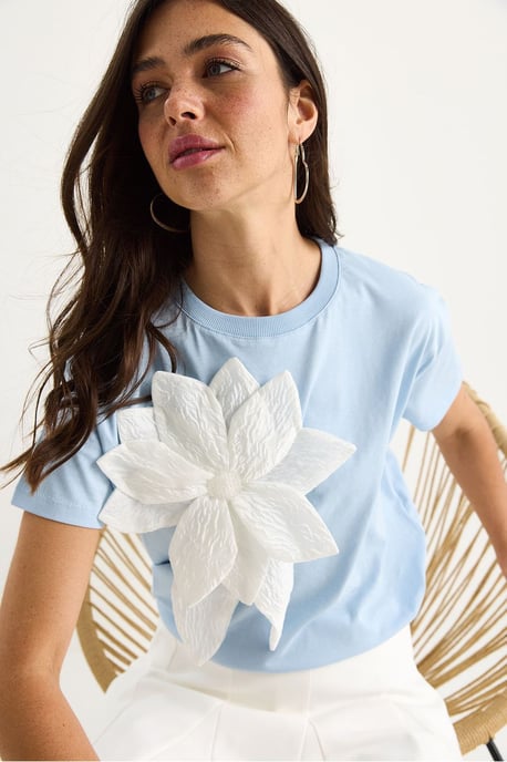 Bloemenprint T-shirt met ronde hals en accessoire-detail - Image 3