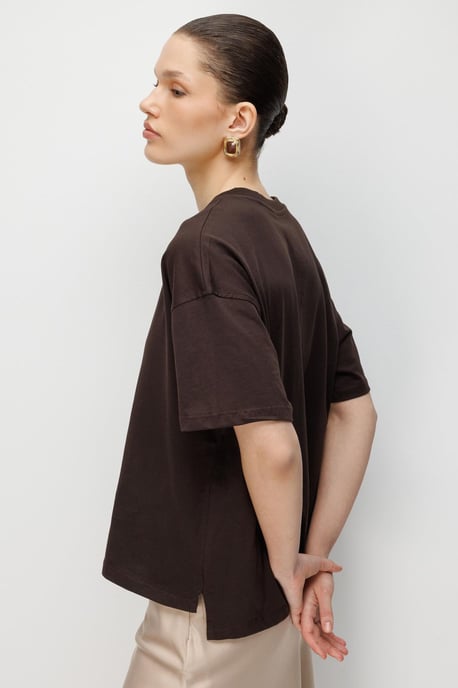 Oversized Crew Neck Plain T-Shirt with Slit - Image 3