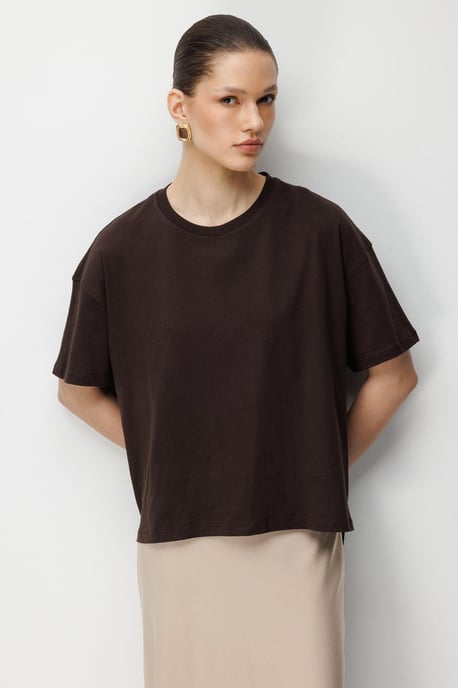 Oversized Crew Neck Plain T-Shirt with Slit - Image 4