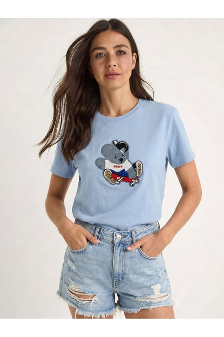 Broderad T-shirt med rund hals - Image 2