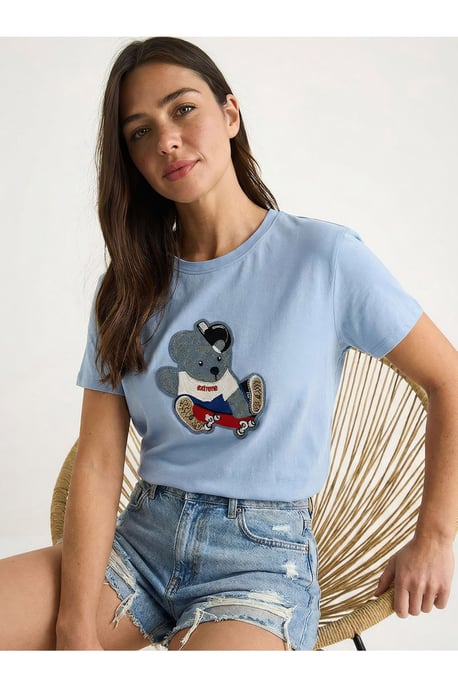 Broderad T-shirt med rund hals - Image 3