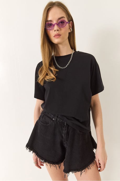 Bomulls T-shirt med Rund Halsringning - Image 4