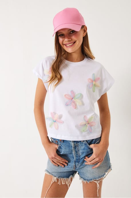 Geborduurde T-shirt met korte mouwen en ronde hals - Image 2