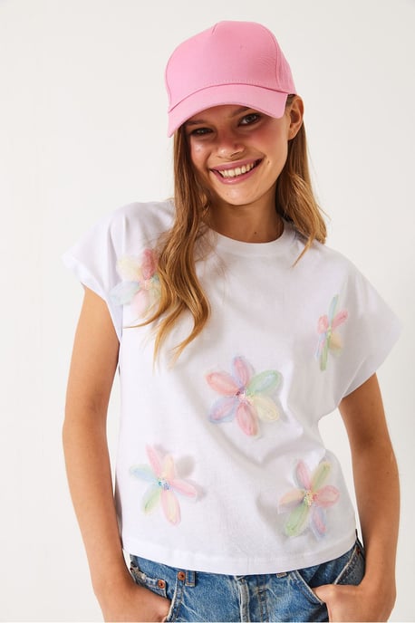 Geborduurde T-shirt met korte mouwen en ronde hals - Image 3