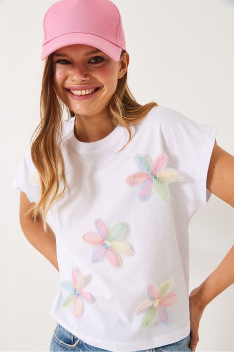 Geborduurde T-shirt met korte mouwen en ronde hals - Image 4
