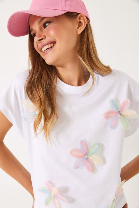 Geborduurde T-shirt met korte mouwen en ronde hals - Image 5