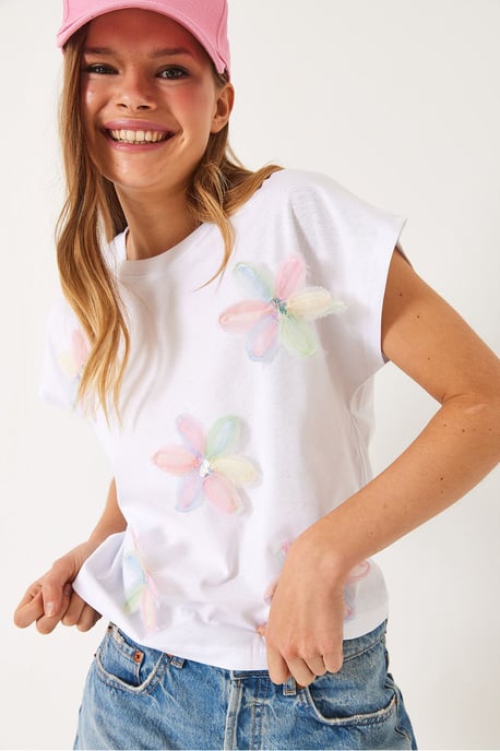Geborduurde T-shirt met korte mouwen en ronde hals - Image 6