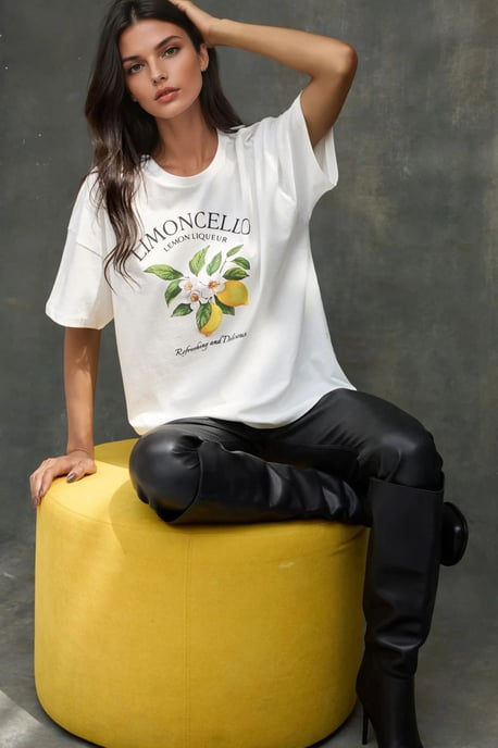 100% Bomull Oversized Tryckt Crew Neck T-shirt - Image 2