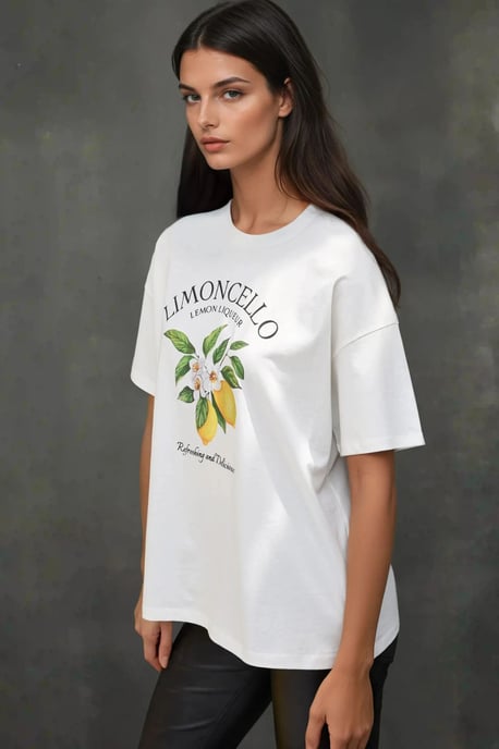 100% Bomull Oversized Tryckt Crew Neck T-shirt - Image 4