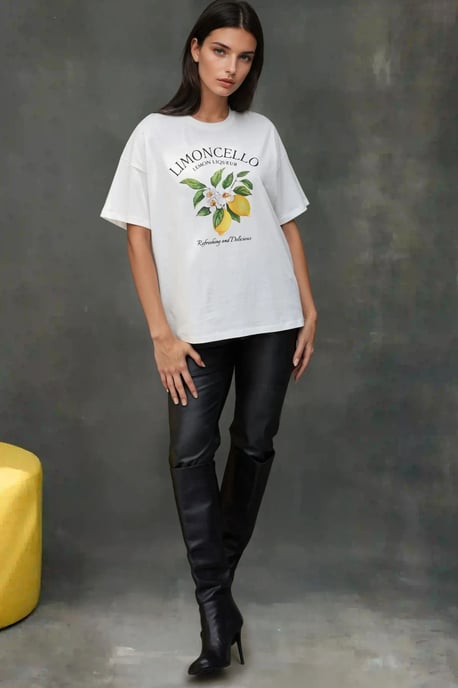 100% Bomull Oversized Tryckt Crew Neck T-shirt - Image 5