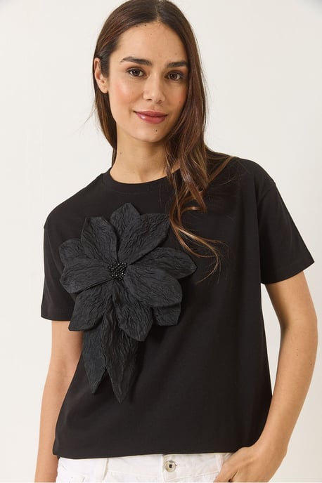 Bloemenprint Crew Neck T-shirt met Accessoire Detail - Image 2