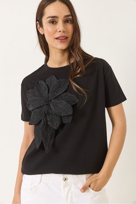 Bloemenprint Crew Neck T-shirt met Accessoire Detail - Image 3
