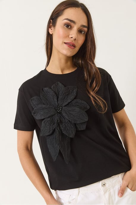 Bloemenprint Crew Neck T-shirt met Accessoire Detail - Image 4