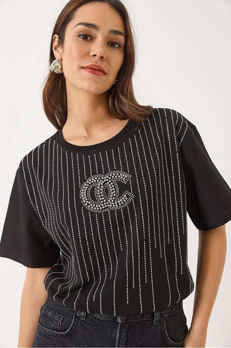 Geborduurd Gestreept T-shirt met Ronde Hals - Image 4