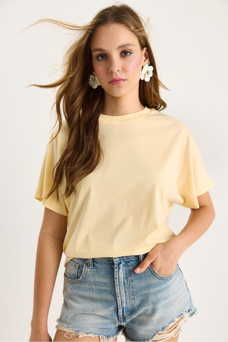 Bomulls T-shirt med Rund Halsringning - Image 2