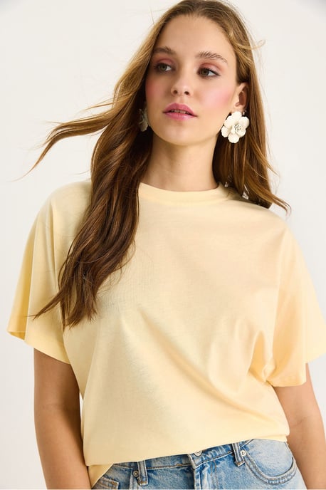 Bomulls T-shirt med Rund Halsringning - Image 5