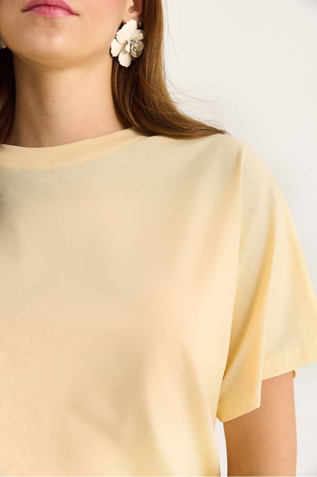 Bomulls T-shirt med Rund Halsringning - Image 6