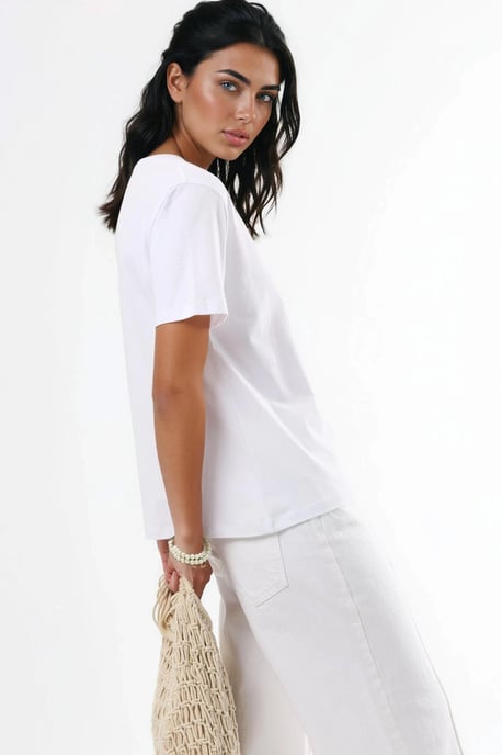 V-Neck Solid Knit T-Shirt - Image 2