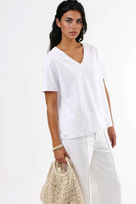 V-Neck Solid Knit T-Shirt - Image 4