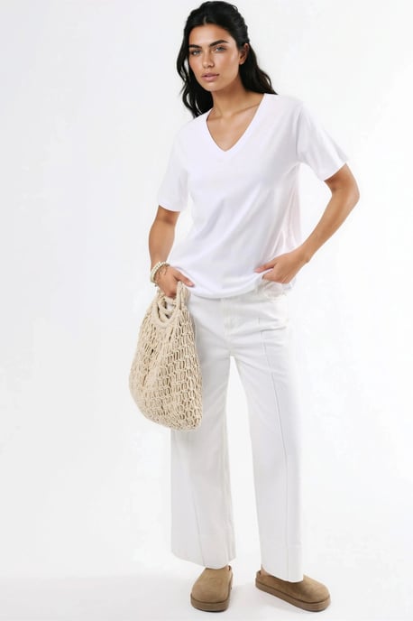 V-Neck Solid Knit T-Shirt - Image 5