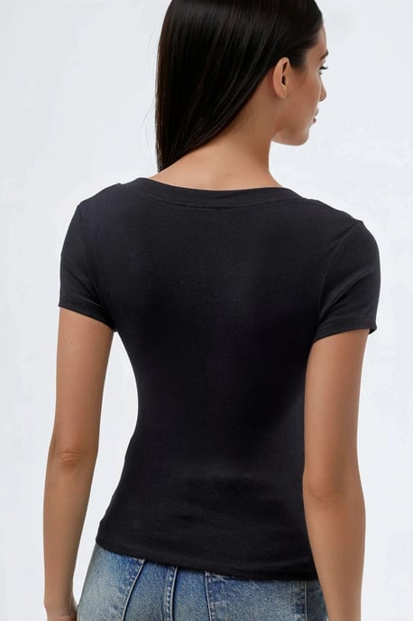 Elastische V-hals Korte Mouwen T-shirt - Image 3