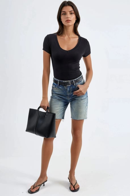 Elastische V-hals Korte Mouwen T-shirt - Image 4