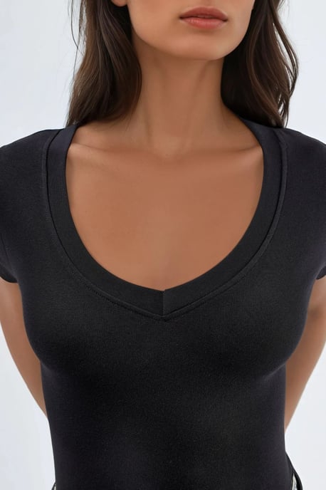 Elastische V-hals Korte Mouwen T-shirt - Image 5