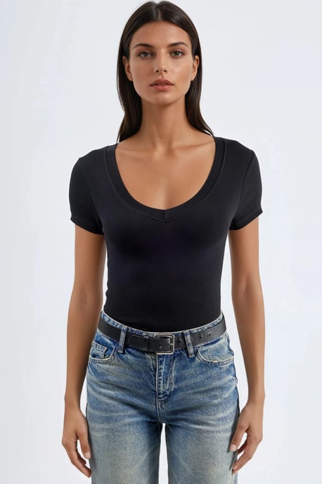 Elastische V-hals Korte Mouwen T-shirt - Image 6